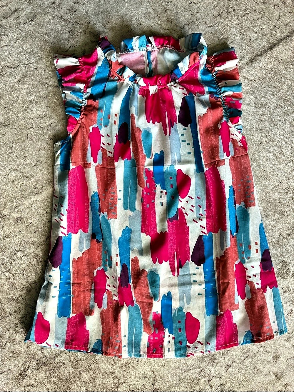Abstract Sleeveless Blouse in Pink & Blue Size Medium